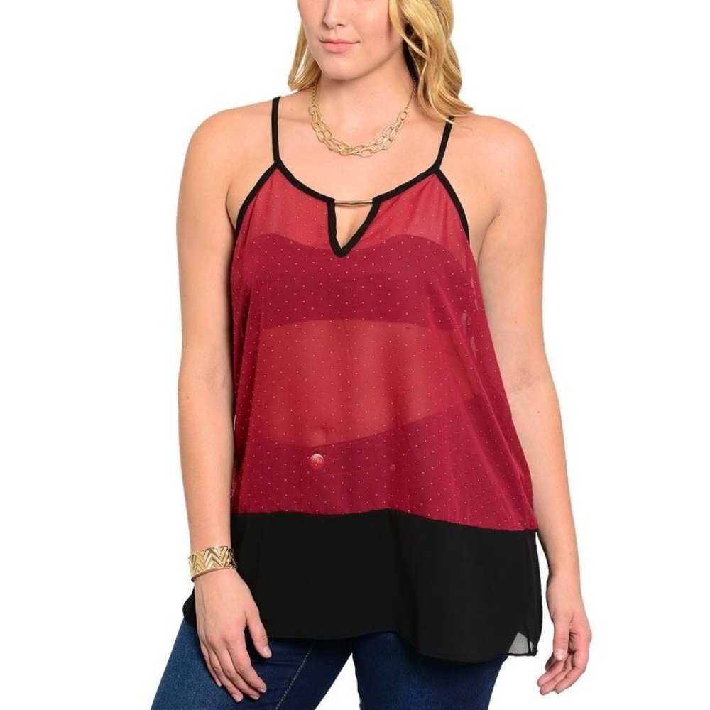 BANABEE Women's Sheer Cami Top Spaghetti-Strap PLUS SIZE 1XL